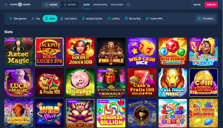 Platin Casino game selection